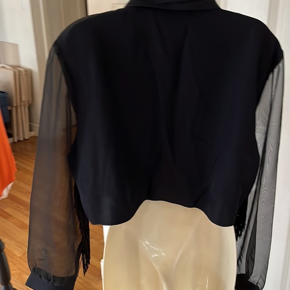 ELLA FASHION black XL vintage Fringe button down shirt with sheer sleeves - Picture 5 of 15